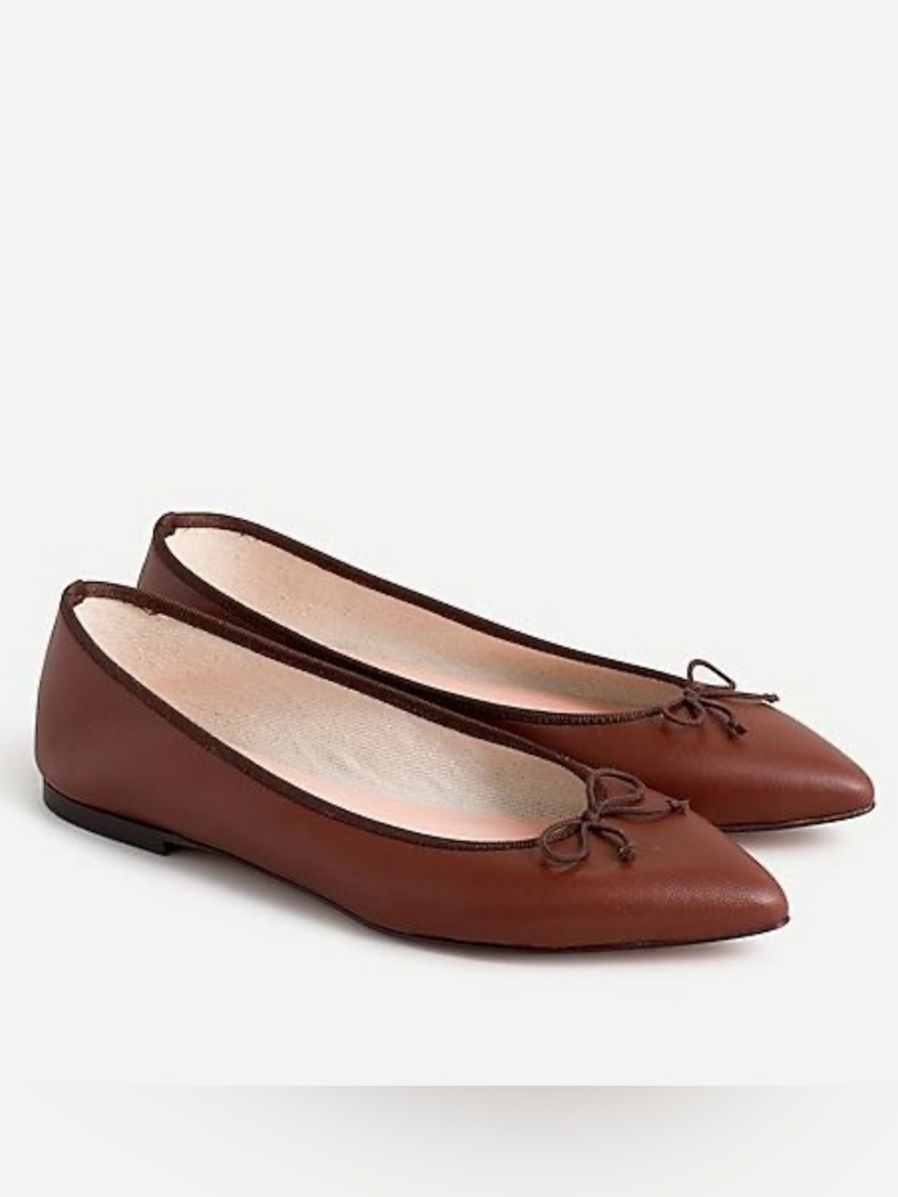 J Crew Dark Chocolate Brown Leather Gemma Ballet Pointed Bow Flats Size 7.5